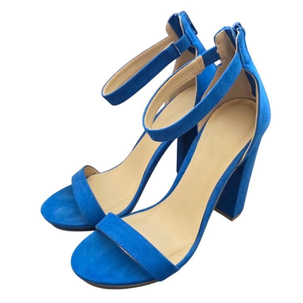 Party Cobalt Blue Block Heel Strappy Sandals By Wild Diva Lounge Size 7.5